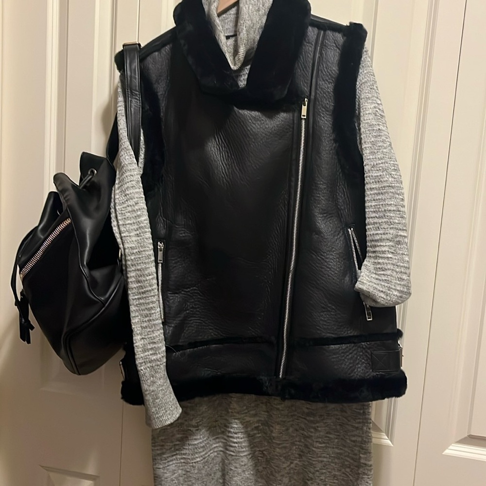 House of Harlow Faux Leather Biker Vest - Med/Black